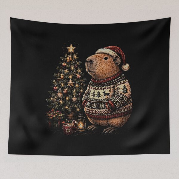 Item preview,  Capybara with santa hat Christmas Tree Winter Animals   designed and sold by SOUFIANE1991.