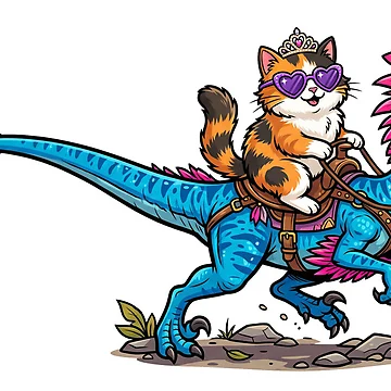 Artwork thumbnail, Princess Cat Riding Blue Feathered Raptor by Haroon_al_khatt