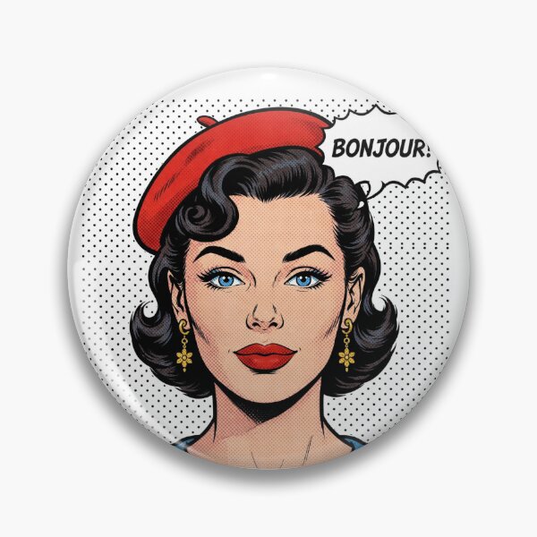 Item preview, Bonjour! Red Beret Pop Art French Woman Comic Vintage designed and sold by MAISON SYLVIE.