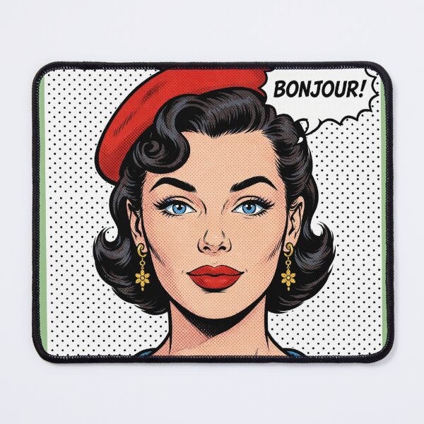 Item preview, Bonjour! Red Beret Pop Art French Woman Comic Vintage designed and sold by MAISON SYLVIE.