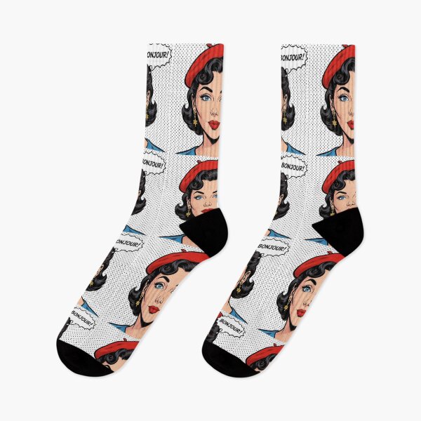 Item preview, Bonjour! Red Beret Pop Art French Woman Comic Vintage designed and sold by MAISON SYLVIE.