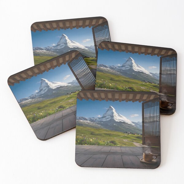 Item preview, Hanok Window to the World: Swiss Alps & Matterhorn | Peaceful Morning Coffee Fine Art Print designed and sold by SOOstudio73.