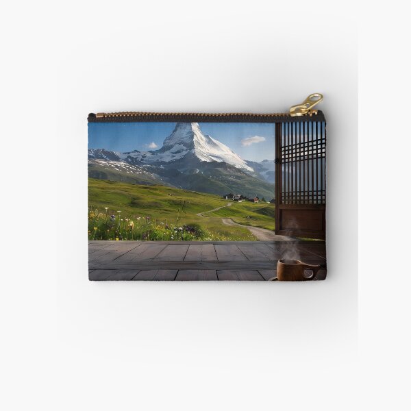 Item preview, Hanok Window to the World: Swiss Alps & Matterhorn | Peaceful Morning Coffee Fine Art Print designed and sold by SOOstudio73.