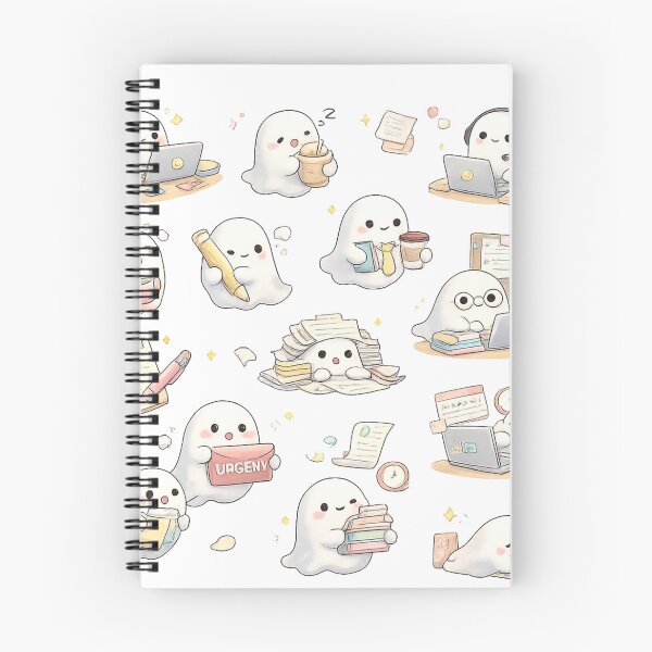 Item preview, Cute Kawaii Working Ghost Office Laptop Desk Aesthetic designed and sold by Rehnair.