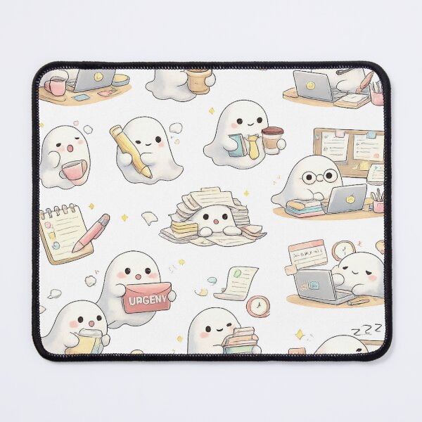 Item preview, Cute Kawaii Working Ghost Office Laptop Desk Aesthetic designed and sold by Rehnair.