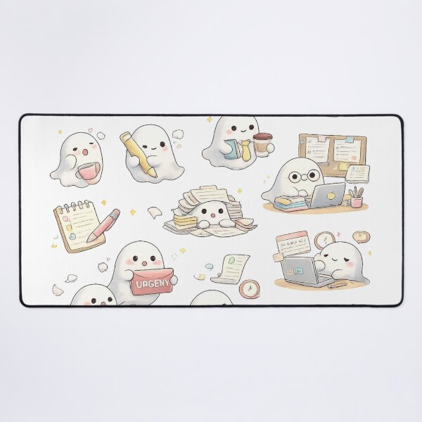 Item preview, Cute Kawaii Working Ghost Office Laptop Desk Aesthetic designed and sold by Rehnair.