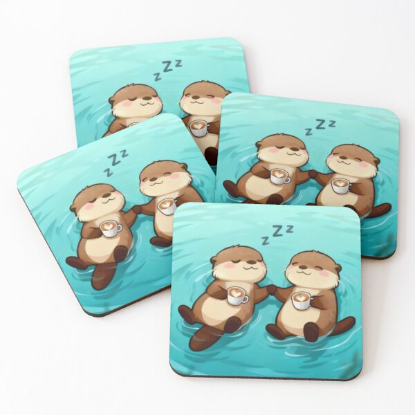 Item preview, Sleepy Otters Holding Hands designed and sold by otterbean.