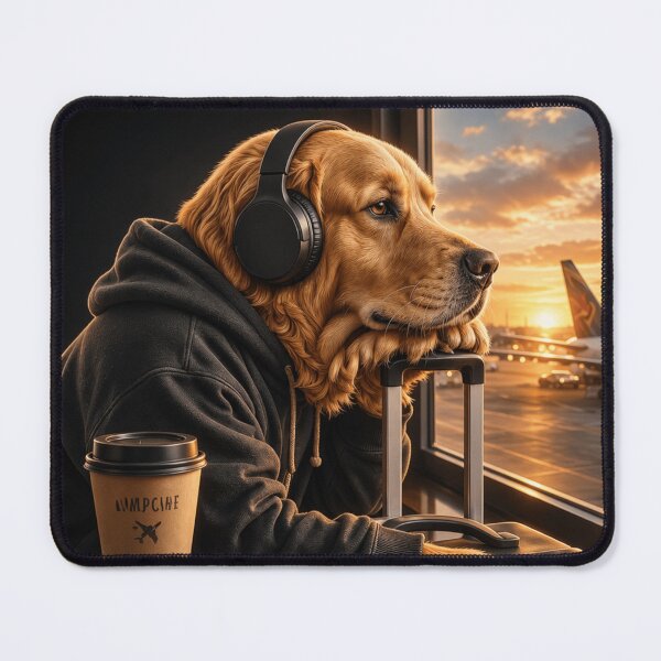 Item preview, Dog With Coffee At Airport Stamp Style designed and sold by Thread&Fable.
