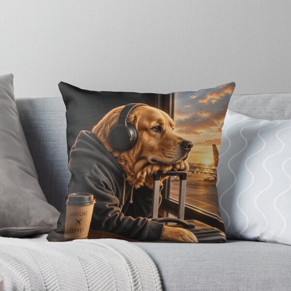 Item preview, Dog With Coffee At Airport Stamp Style designed and sold by Thread&Fable.