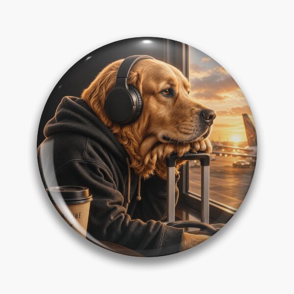 Item preview, Dog With Coffee At Airport Stamp Style designed and sold by Thread&Fable.