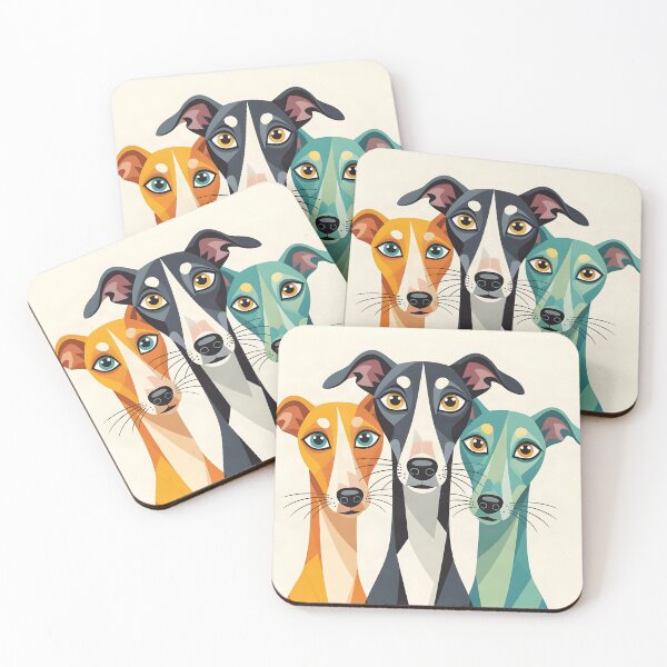 Item preview, Three whimsical stylized greyhound dogs standing side by side against an ivory background. designed and sold by Ponted.