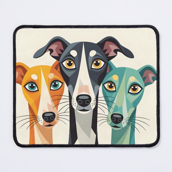 Item preview, Three whimsical stylized greyhound dogs standing side by side against an ivory background. designed and sold by Ponted.