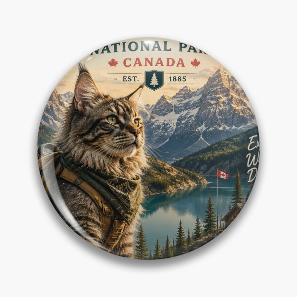 Item preview, Maine Coon Banff National Park Canada  Adventure Cats™  Vintage Mountain Travel Design designed and sold by TeeVibeHaus.
