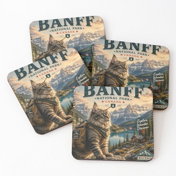 Item preview, Maine Coon Banff National Park Canada  Adventure Cats™  Vintage Mountain Travel Design designed and sold by TeeVibeHaus.