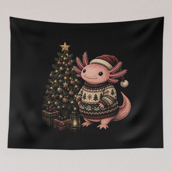 Item preview,  Cute Christmas Axolotl with Tree and Gifts in Santa Hat-Merry Christmas Axolotl  designed and sold by SOUFIANE1991.