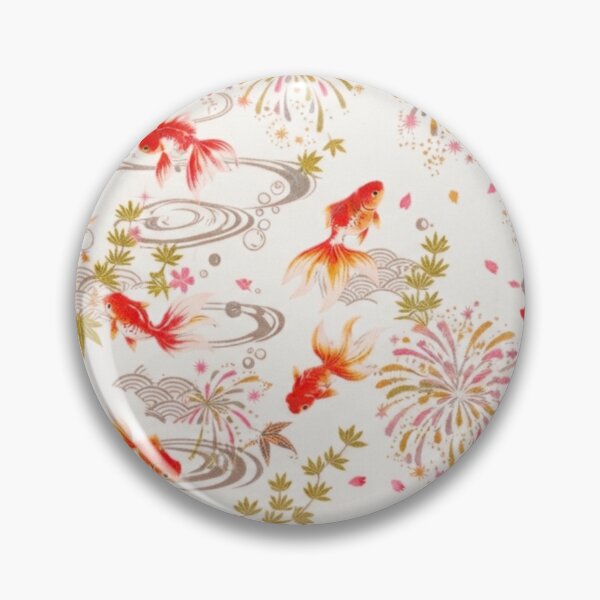 Item preview, White Japanese Goldfish, Fireworks and Ripples - Traditional Yukata Pattern Cream Background designed and sold by Kokeshidreams.