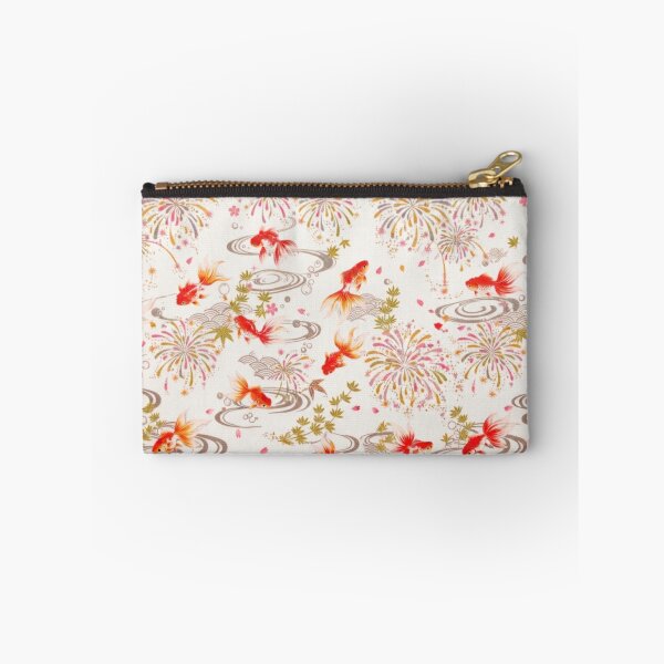 Item preview, White Japanese Goldfish, Fireworks and Ripples - Traditional Yukata Pattern Cream Background designed and sold by Kokeshidreams.