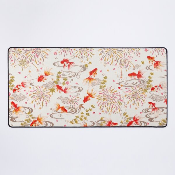 Item preview, White Japanese Goldfish, Fireworks and Ripples - Traditional Yukata Pattern Cream Background designed and sold by Kokeshidreams.