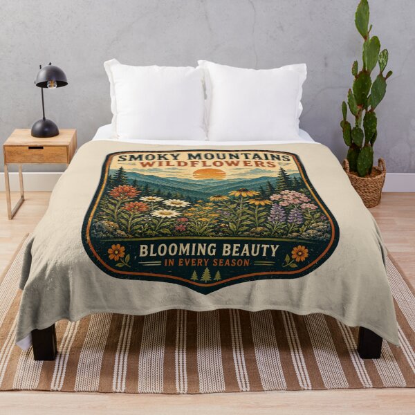 Item preview, Smoky Mountains Wildflowers Vintage Botanical Travel Poster – Retro Alpine Meadow Nature Illustration designed and sold by Globalcitytees.