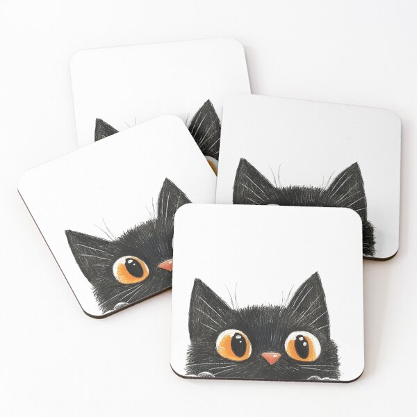 Item preview, Cute Peekaboo Black Cat Illustration with Floating Hearts designed and sold by JossDesign15.
