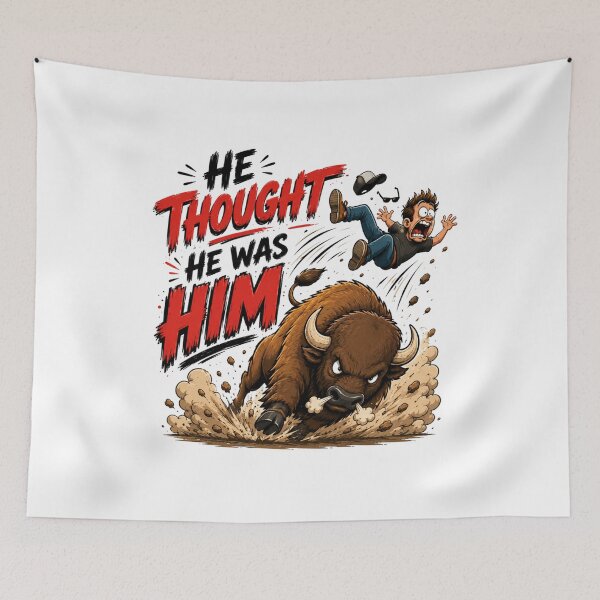 Item preview, He Thought He Was Him Bison T-Shirt – Funny Animal Attack Meme Graphic Tee designed and sold by Artimax-Studio.