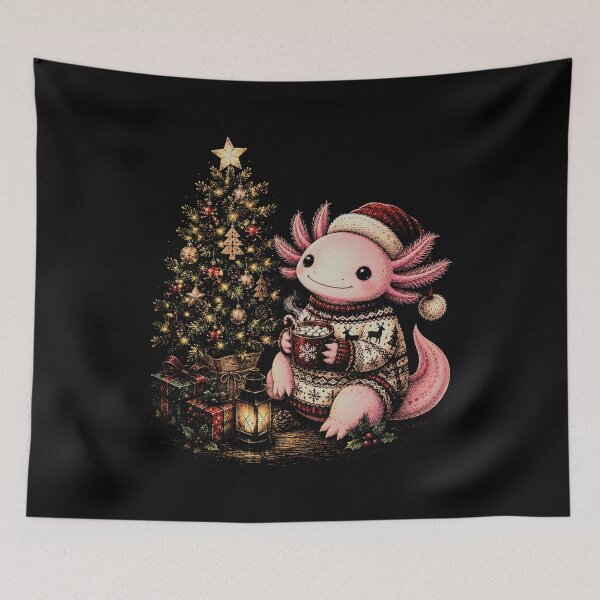 Item preview, Cute Christmas Axolotl with Tree and Gifts in Santa Hat-Merry Christmas Axolotl  designed and sold by SOUFIANE1991.