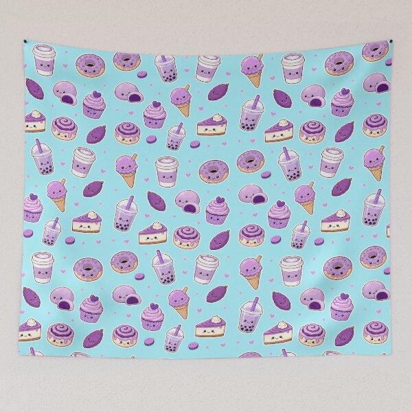 Item preview, Kawaii Ube Food Pattern - Cute Purple Yam Desserts and Drinks designed and sold by merchxwear.