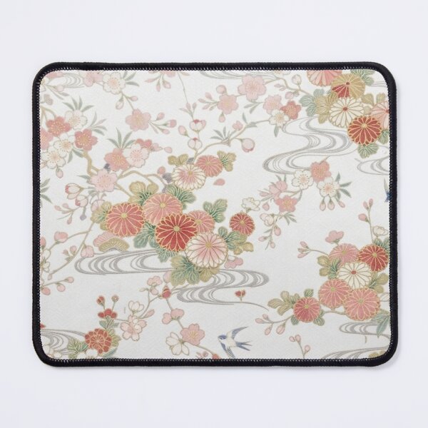 Item preview, Traditional Japanese Kimono Pattern with Cherry Blossoms and Swallows on White designed and sold by Kokeshidreams.