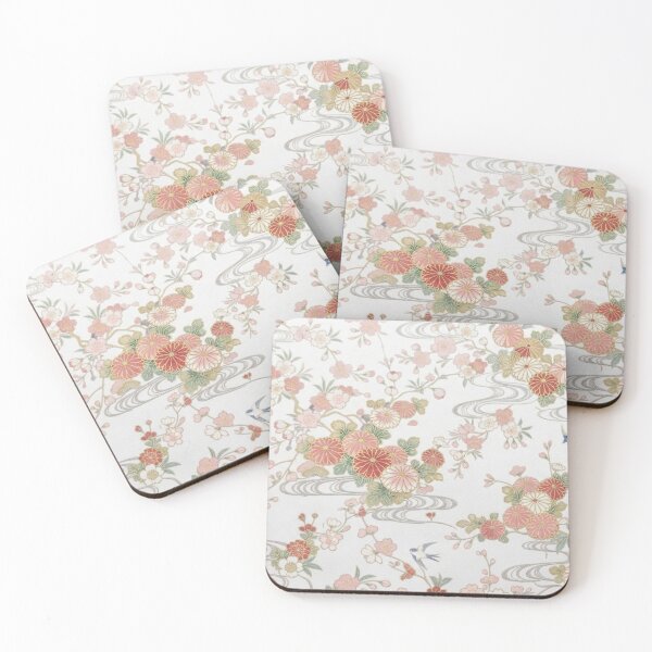 Item preview, Traditional Japanese Kimono Pattern with Cherry Blossoms and Swallows on White designed and sold by Kokeshidreams.