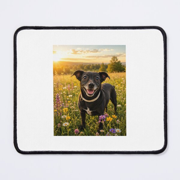 Item preview, Sunshine Dog – Happy Black Dog in a Wildflower Meadow Tags: designed and sold by Maggie1475.