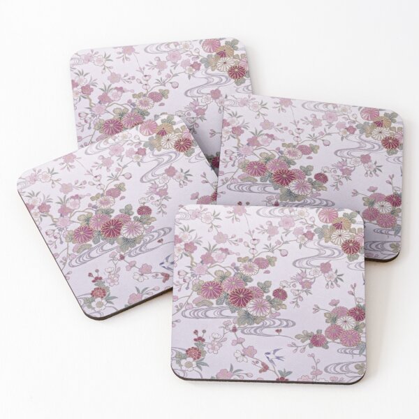 Item preview, Traditional Japanese Kimono Pattern with Purple Cherry Blossoms and Swallows designed and sold by Kokeshidreams.