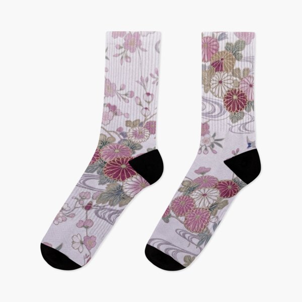 Item preview, Traditional Japanese Kimono Pattern with Purple Cherry Blossoms and Swallows designed and sold by Kokeshidreams.
