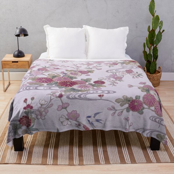 Item preview, Traditional Japanese Kimono Pattern with Purple Cherry Blossoms and Swallows designed and sold by Kokeshidreams.