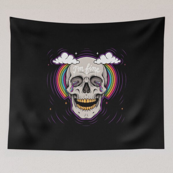 Item preview, I'm Fine Crying Rainbow Skull Pop Surrealism designed and sold by Enea Kelo.