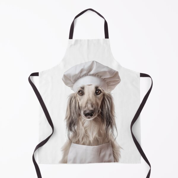 Artikelvorschau, Afghanischer Windhund, Koch, Hund, lustige Kochschürze, Hut, süßes Haustierporträt entworfen und verkauft von LazyOwlStore.