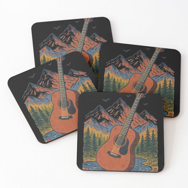 Item preview, Vintage Acoustic Guitar Mountain Nature Music Illustration designed and sold by Craft99.