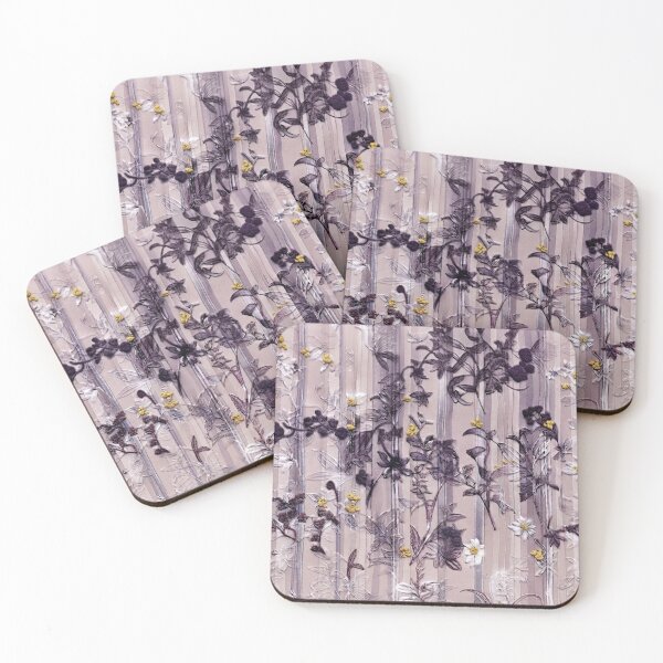 Item preview, Elegant Japanese Purple and Yellow Floral Stripe Pattern designed and sold by Kokeshidreams.