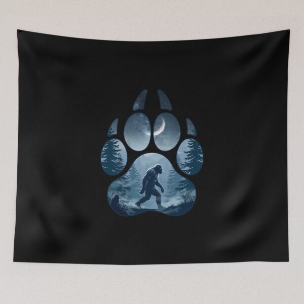 Item preview, Bigfoot Paw Print Forest Crescent Moon Night designed and sold by Enea Kelo.