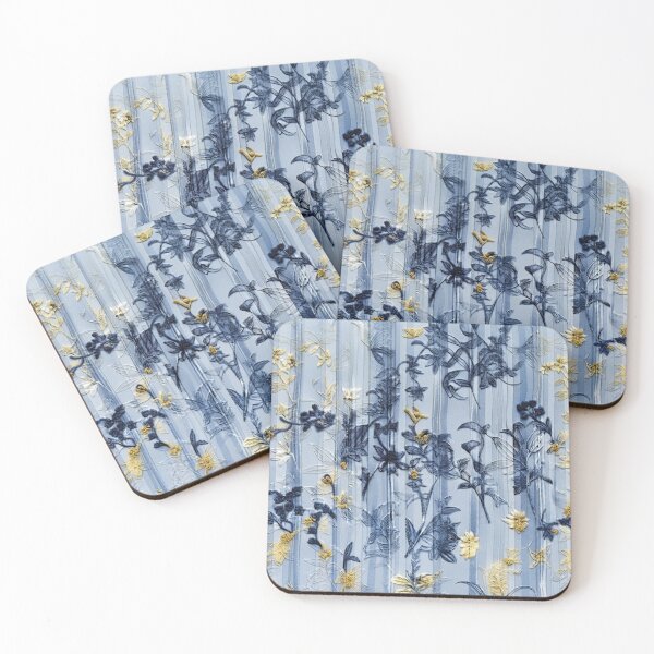 Item preview, Elegant Japanese Blue and Yellow Floral Stripe Pattern designed and sold by Kokeshidreams.