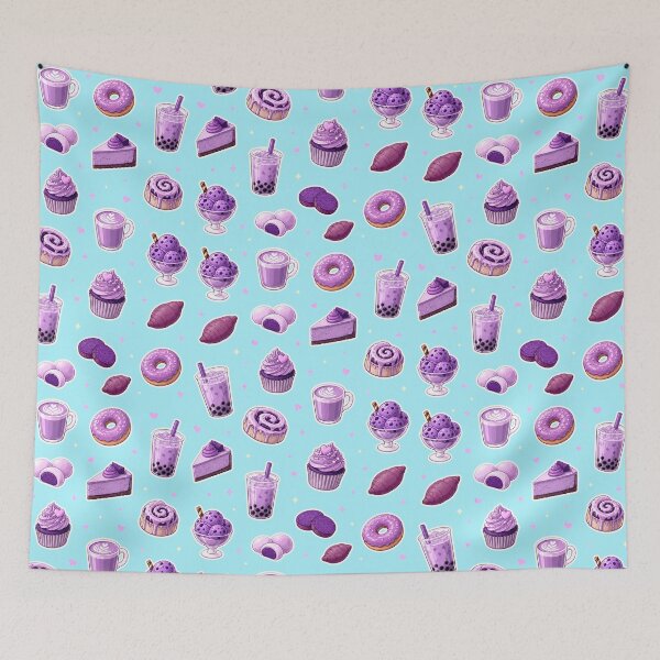 Item preview, Ube Dessert Pattern - Whimsical Purple Yam Food Illustration designed and sold by merchxwear.