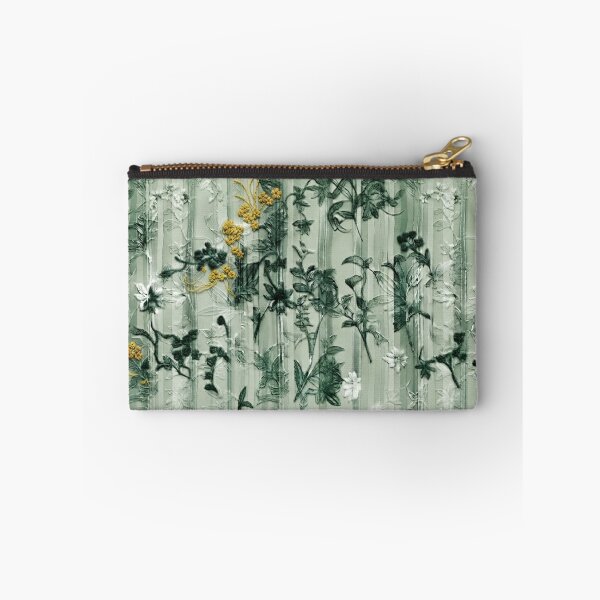 Item preview, Elegant Japanese Sage Green and Yellow Floral Stripe Pattern designed and sold by Kokeshidreams.