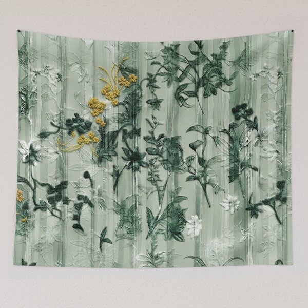 Item preview, Elegant Japanese Sage Green and Yellow Floral Stripe Pattern designed and sold by Kokeshidreams.