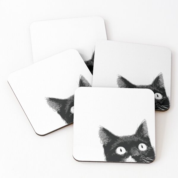 Item preview, Curious Black Cat Peeking in the Dark - Minimalist Tuxedo Cat designed and sold by JossDesign15.