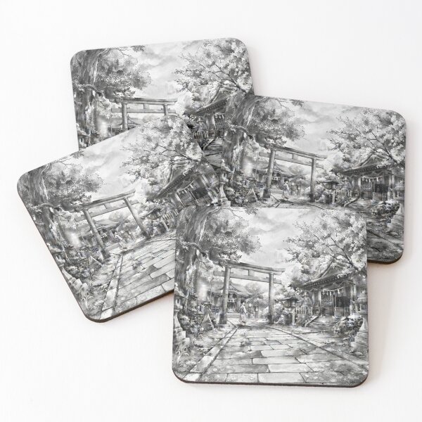 Item preview, Monochrome Shrine with Kimono Girl Art designed and sold by Kokeshidreams.