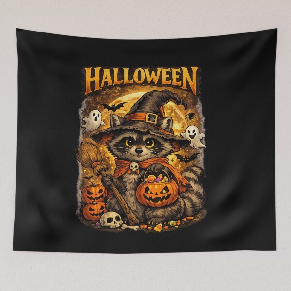 Item preview, Halloween Raccoon Witch Cute Spooky Autumn Pumpkin designed and sold by Jack W Art.