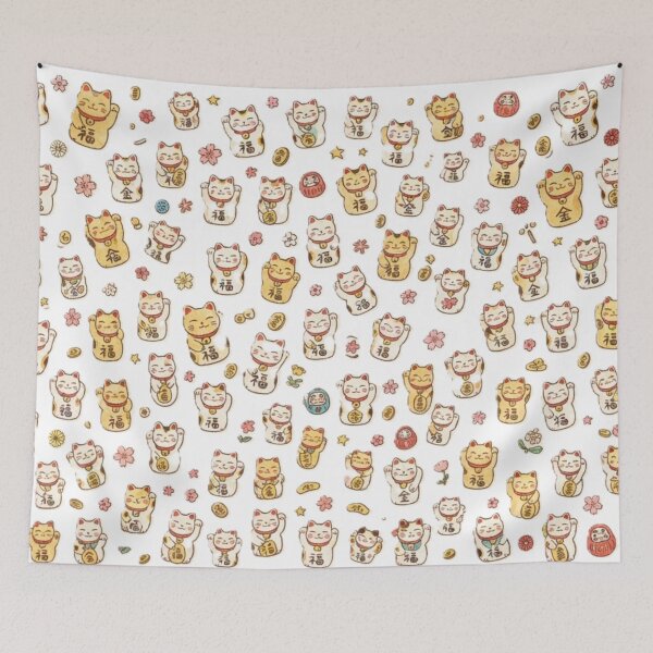 Item preview, Hand-Drawn Lucky Cats Pattern - Cute Japanese Maneki Neko Illustration designed and sold by Kokeshidreams.