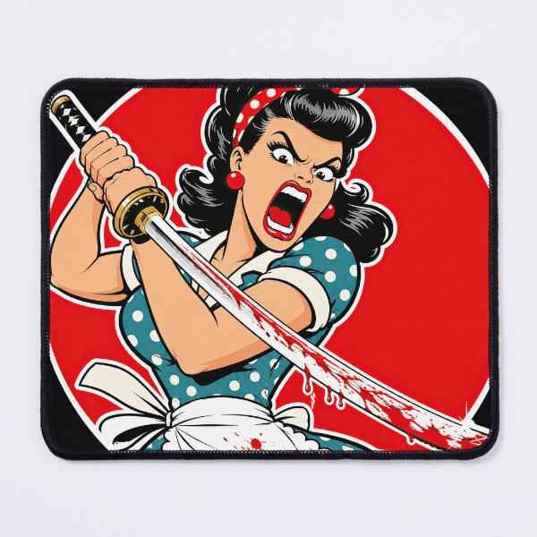 Item preview, Katana Housewife – Angry Retro Pin Up Samurai Woman designed and sold by obstinator.