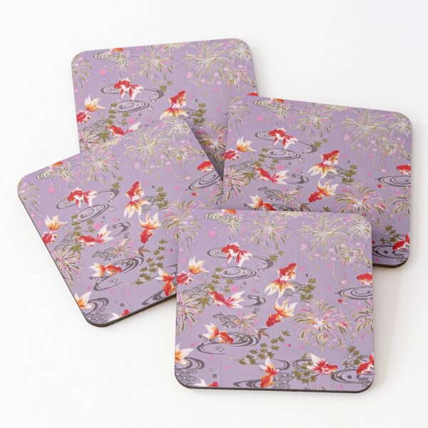 Item preview, Lavender Purple Japanese Goldfish, Fireworks and Ripples - Traditional Yukata Pattern designed and sold by Kokeshidreams.