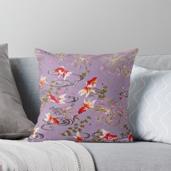 Item preview, Lavender Purple Japanese Goldfish, Fireworks and Ripples - Traditional Yukata Pattern designed and sold by Kokeshidreams.