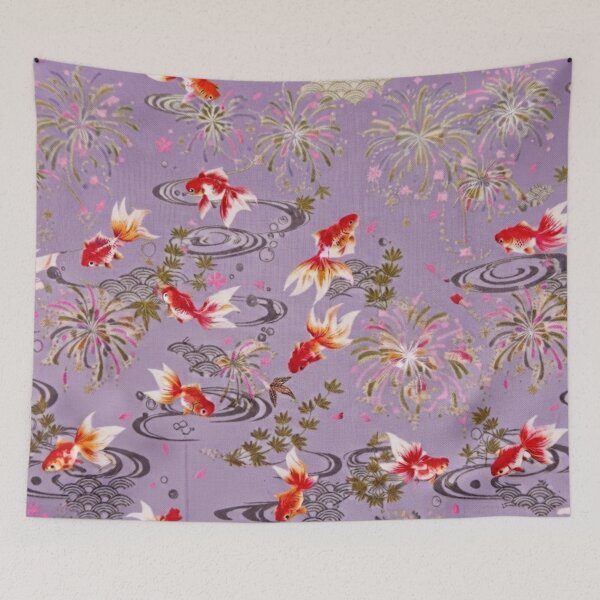 Item preview, Lavender Purple Japanese Goldfish, Fireworks and Ripples - Traditional Yukata Pattern designed and sold by Kokeshidreams.